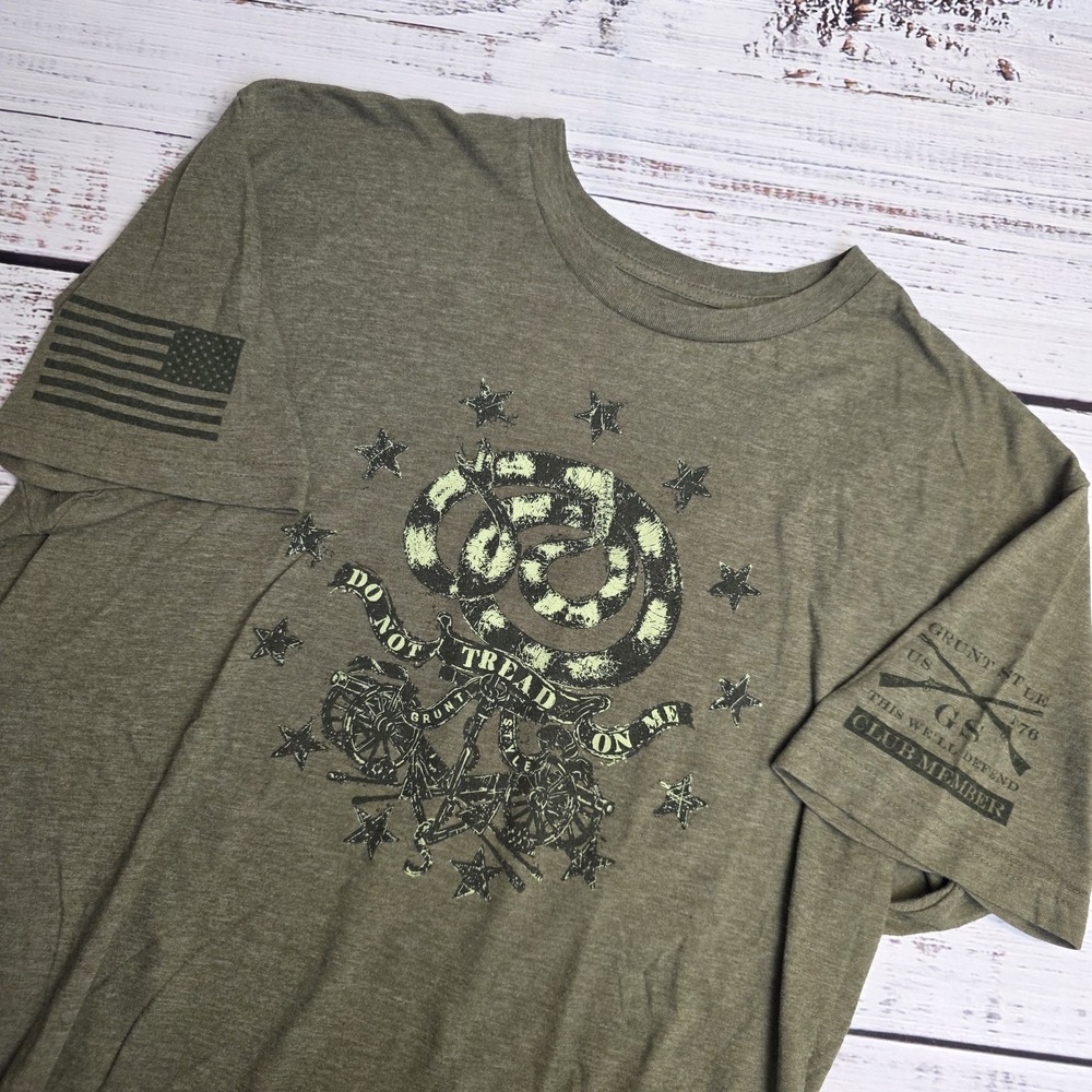 Grunt Style Mens T Shirt Don't Tread On Me Size XL Army Green Short Sleeve Snake